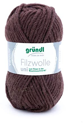 Gründl Filzwolle uni (Wolle zum Filzen, Stricken und Häkeln, Garn aus 100% Schurwolle, 50 g / 50 m, Nadelstärke: 8-9, 1 x 50 g), Schokolade