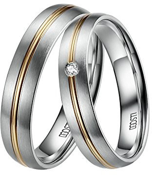 DOOSTI Trauringe/Eheringe/Partnerringe Bicolor aus 585/- Gelbgold/Weißgold mit Brillant - inkl. Gratis Gravur
