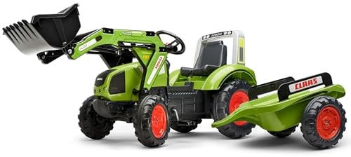 Falk Claas Baggerlader mit Pedalen Anhänger – ab 3 Jahren Schaufel mit Gelenk – Verstellbarer Sitz – 1040AM, grün, L