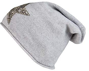 Cashmere Dreams Slouch-Beanie-Mütze mit Kaschmir - Hochwertige Strickmütze für Damen Mädchen - Hat - Pailletten Stern - One Size - Sommer Herbst und Winter Zwillingsherz (hgr/silber)