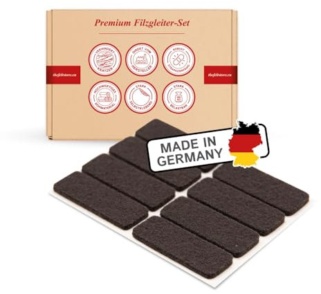 Filzgleiter selbstklebend eckig in braun 8 Stück, 44 x 16 mm, 3 mm dick, Möbelgleiter für schwere Möbel, Schutz für Parkett oder Laminat, für Möbelfüße, Tischbeine, Stuhlbeine, Stühle