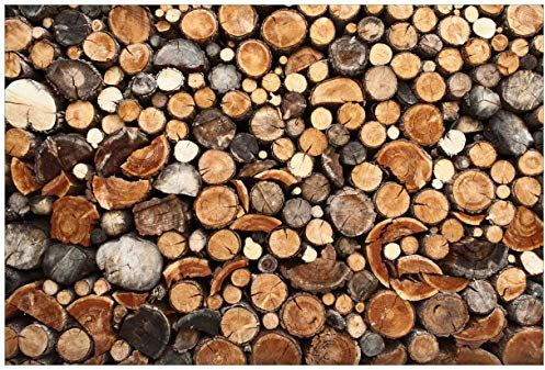 Wallario Premium XXL-Vliestapete Dunkler Holzstapel rund - Fototapete Größe: 400 x 267 cm