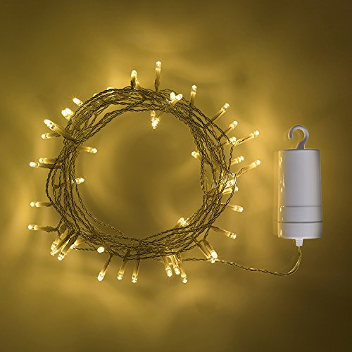 Lights4fun 50 Warm White LED Outdoor Battery Operated Fairy Lights on Clear Cable