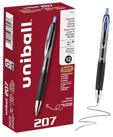 Uni-Ball 207 Gelschreiber, einziehbar, mittlere Spitze, Blau, 12 Stück – 33951