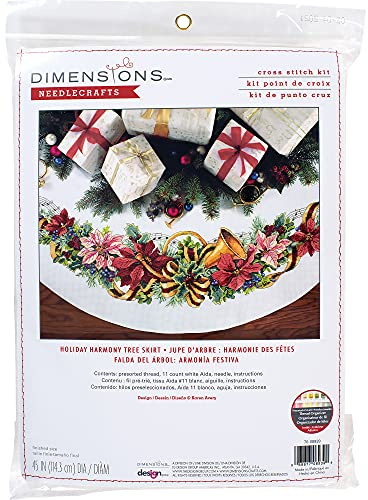 Dimensions Counted X Stitch-Holiday Harmony Tree Skirt, 100% Cotton, White, 114.5 x 114.5 x 0.1 cm