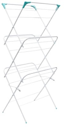 JVL Three-Tier Folding Concertina Laundry Washing Clothes Horse Airer, White,138 x 63