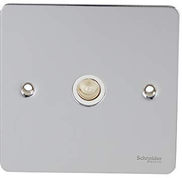 Schneider Electric Ultimate Flat Plate - Single TV Aerial Socket, GU7230WPC, Polished Chrome with White Insert
