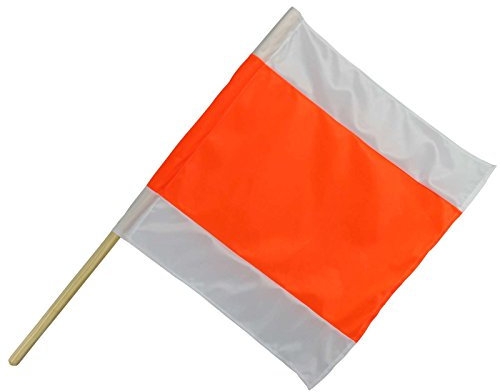Warnflagge Warnfahne Warnsignal Signalfahne orange/weiß Stoff mit Holzstab 50 x 50 cm. Der Durchmesser des Stabs beträgt 2 cm.