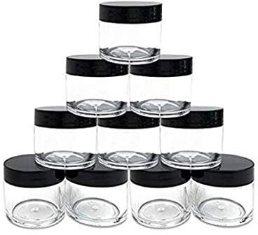 30g 30ml/1oz Refillable Black and White Plastic Screw Cap Lid with Clear Base Empty Plastic Cosmetic Jars for Nail Powder Bottles Eye Shadow Container Pack of 10