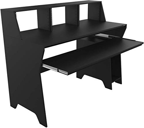 Zomo Studio Desk Milano Studiotisch 12 HE – 107 x 157 x 70 cm - Schwarz - 19 Zoll Rack Workstation mit Keyboardablage – Professioneller Arbeitstisch für Studioaufnahmen