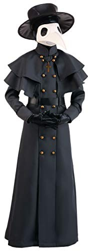 Kid's Classic Plague Doctor Halloween Costume with Jacket, Belt, Hood, Gloves, Mask, Hat, & Cross Necklace S