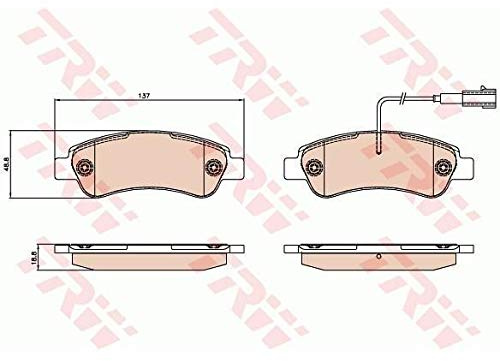 TRW GDB2068 Brake Pad Set of 4 Compatible for Peugeot Manager Van 2006 - Rear Axle and Other Vehicles