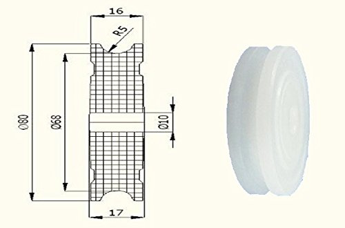 Zabi Nylon Seilrolle d = 80 mm fur Seil 10 mm Kunststoffprofilrollen ohne Lager (Gleitlager)