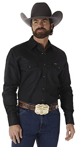 Wrangler Herren-Arbeitshemd mit Cowboy-Schnitt, langärmelig, mit Schnappverschluss, festes Finish, schwarz, X-Large Hoch