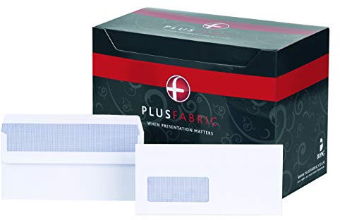 Plus Fabric DL Prestige White 120gsm Window Self Seal Wallet Box of 250 Envelopes