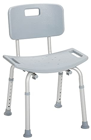 Drive Medical Shower Chair with Back - Adjustable Bathroom Bench - Suction Feet - Lightweight Durable Construction - Comfortable Contoured Seat - Grey