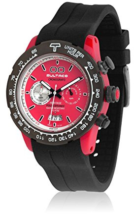 Bultaco Men's Chronograph Quartz Watch with Rubber Strap H1PR43C-CR1_Rojo, Black, Standard Size, Stripes