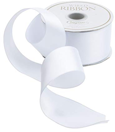 Caspari Satinband mit Draht, 8,2 m Spule, Weiß