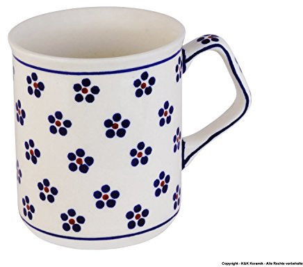 Bunzlauer keramik Becher 250ml – Kaffeebecher/Teetasse mit eckigem Henkel, Ø 8 cm, H 9,2 cm, klassische traditionelle Form (Dekor 225)