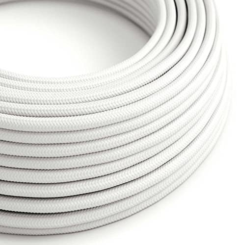 creative cables - Cavo Elettrico Rotondo Rivestito in Tessuto Effetto Seta Tinta Unita Bianco RM01-5 Metri, 3x0.75