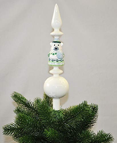Christbaumspitze Glas 34cm Spitze Matt Glitzer Bär Eule Pinguin Tannenbaum, Motiv/Art:Bär Tasse