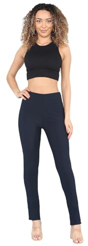 MyShoeStore Pack of 2 Ladies Womens Straight Leg Trousers Finely Soft Ribbed Stretch Pull On Pants Casual Full Elasticated Waist Bottoms Plus Size 8-24(Navy 12/29)