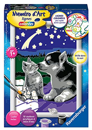 Ravensburger – Numéro d’Art Format 13x18cm – Chiot Husky et Chaton – Loisir créatif – Kit Peinture par numéros – Peinture phosphorescente – Activité créative – Dès 7 Ans – 29666 – Version française