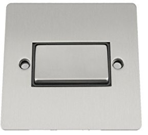 Fan Isolator 3 Pole Switch - Satin Matt Chrome Flat - Black Insert Metal Rocker Switch