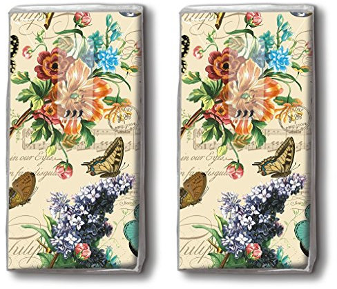 20 Taschentücher (2x 10) Vintage Summer– Sommerszene Vintage/Blumen/Schmetterlinge/Motivtaschentücher