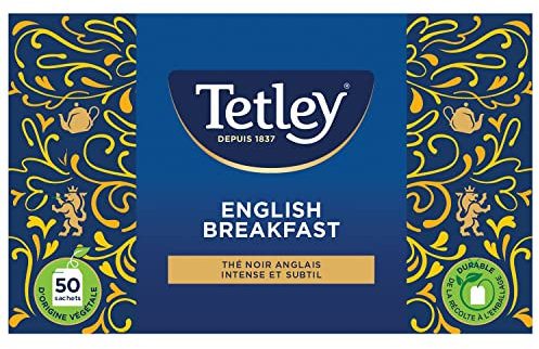 Tetley - Thé Noir English Breakfast - Arôme Riche et Corsé - Boite de 50 sachets classiques