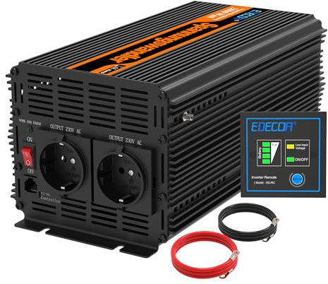 EDECOA Wechselrichter 2000w 24v 230v Spannungswandler mit Neuer Fernbedienung 2X USB und Bildschirm LCD für Sonnenkollektor KFZ Wohnmobi (2000w)