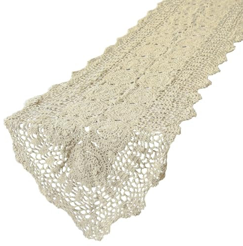 kilofly Tischläufer aus Baumwolle, handgefertigt, gehäkelt, 38,1 x 152,4 cm