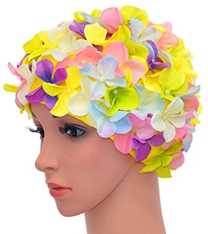 Medifier Gorros de baño retro de pétalos florales vintage para mujer, multicolor