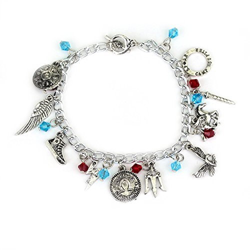 J&C Family Owned Percy Jackson Armband mit 10 Anhängern, Knebelverschluss, in Geschenkbox