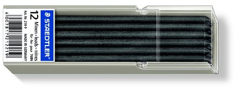 STAEDTLER 218 Lumocolor non-permanent omnichrom Spezialmine, 12 Stück Etui, schwarz | Wasserlösliche Minen für Druckstift 768 – deckend auf Glas – Art.-Nr. 218-9