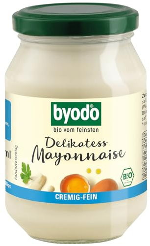 Bio Delikatess Mayonnaise Byodo - Vegetarisch, Cremig, Aus Freilandeiern, Ideal zu Fisch & Fleisch, 100% Bio-Zutaten, Klassische Rezeptur, Praktische 250 ml Glasverpackung, Nachhaltige Produktion