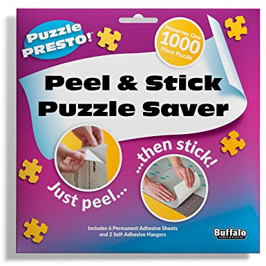Puzzle Presto Peel & Stick Saver: The Original and Still the Best Way to Preserve Your Finished Puzzle! - 6 Adhesive Sheets and 2 Adhesive Hangers