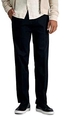 Haggar Men's Premium No Iron Khaki Straight Fit & Slim Fit Flat Front Casual Pant, Black, 34W x 30L