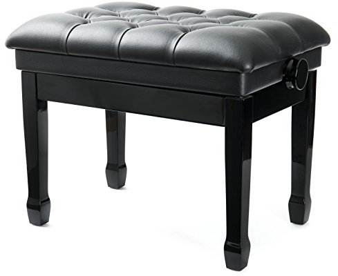 Fame PB-30C PE Klavierbank, Hochglanz Schwarz, Höhenverstellbar, Robust, Kunstlederbezug, Polsterung, Gummifüße für Stabilität