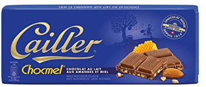 Cailler Chocmel Tablette de Chocolat au Lait, aux Amandes et Miel, 100 g
