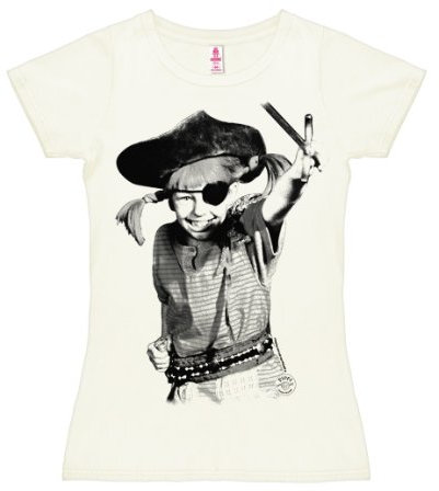 Logoshirt® Pippi Langstrumpf I Pirat I T-Shirt Print I Damen I kurzärmlig I Weiss I Lizenziertes Originaldesign I Größe S