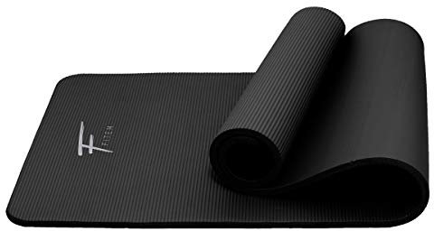 Fitem Tapis de Sol Noir Ultra-Epais en Mousse Confort Haute Densité NBR - 183 x 60 x 1,5 cm - pour Gym,Yoga, Sport, Gymnastique, Fitness, Pilates, Musculation - Sangle de Transport Incluse