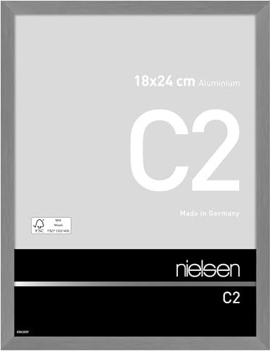 nielsen Bilderrahmen, 18 x 24 cm, Aluminium, Grau matt, Fotorahmen zum Auftstellen und Aufhängen im Hoch- & Querformat, Echtglas, C2