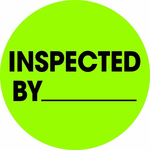 Tape Logic 2' Circle Label, 'Inspected by', Fluorescent Green, Roll of 500 Stickers, for Inventory Control and Warehouse Organization