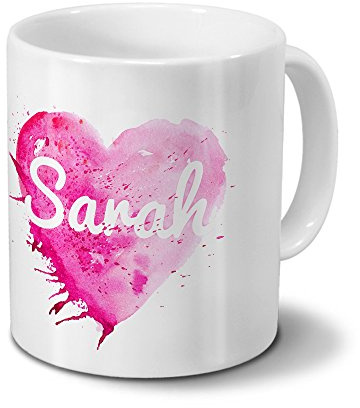 digital print Tasse mit Namen Sarah - Motiv Painted Heart - Namenstasse, Kaffeebecher, Mug, Becher, Kaffeetasse - Farbe Weiß