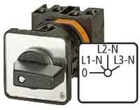 Eaton 067337 Voltmeter selector switches, Contacts: 4, 20 A, 3 x Phase-N, front plate: 0-Phase/N, 45 degrees, Pitching, flush-mounted