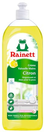 RAINETT - Liquide Vaisselle Mains - Formule Hypoallergénique - Pouvoir Dégraissant - Flacon Recyclé & Recyclable - Ecolabel - Citron - 750 ml
