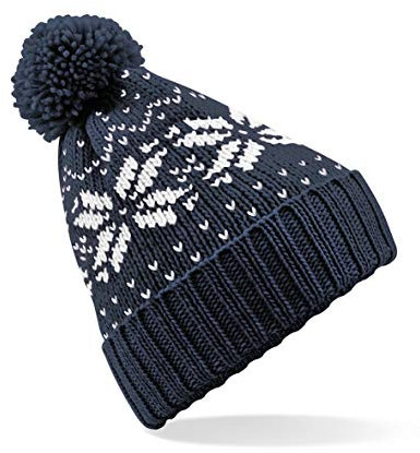 Beechfield B456 Fair Isle Snowstar Baby mütze, blau/weiß, Einheitsgröße