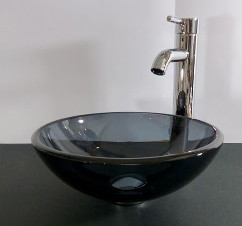 Nero Aufsatz Glas Waschbecken grau 31cm rund Waschschale klein