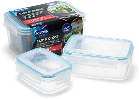 Addis 503042 Clip & Close Rectangle Food Storage Set, 3 Piece Set, Color-clear